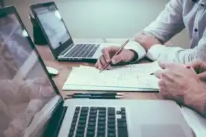 People working in mobile office
